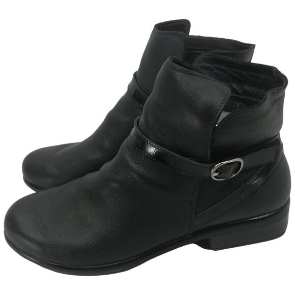 Naot Briza Black Ankle Chelsea Leather Boots Size 39 US 8-8.5 Hook & Loop Strap - Picture 1 of 10